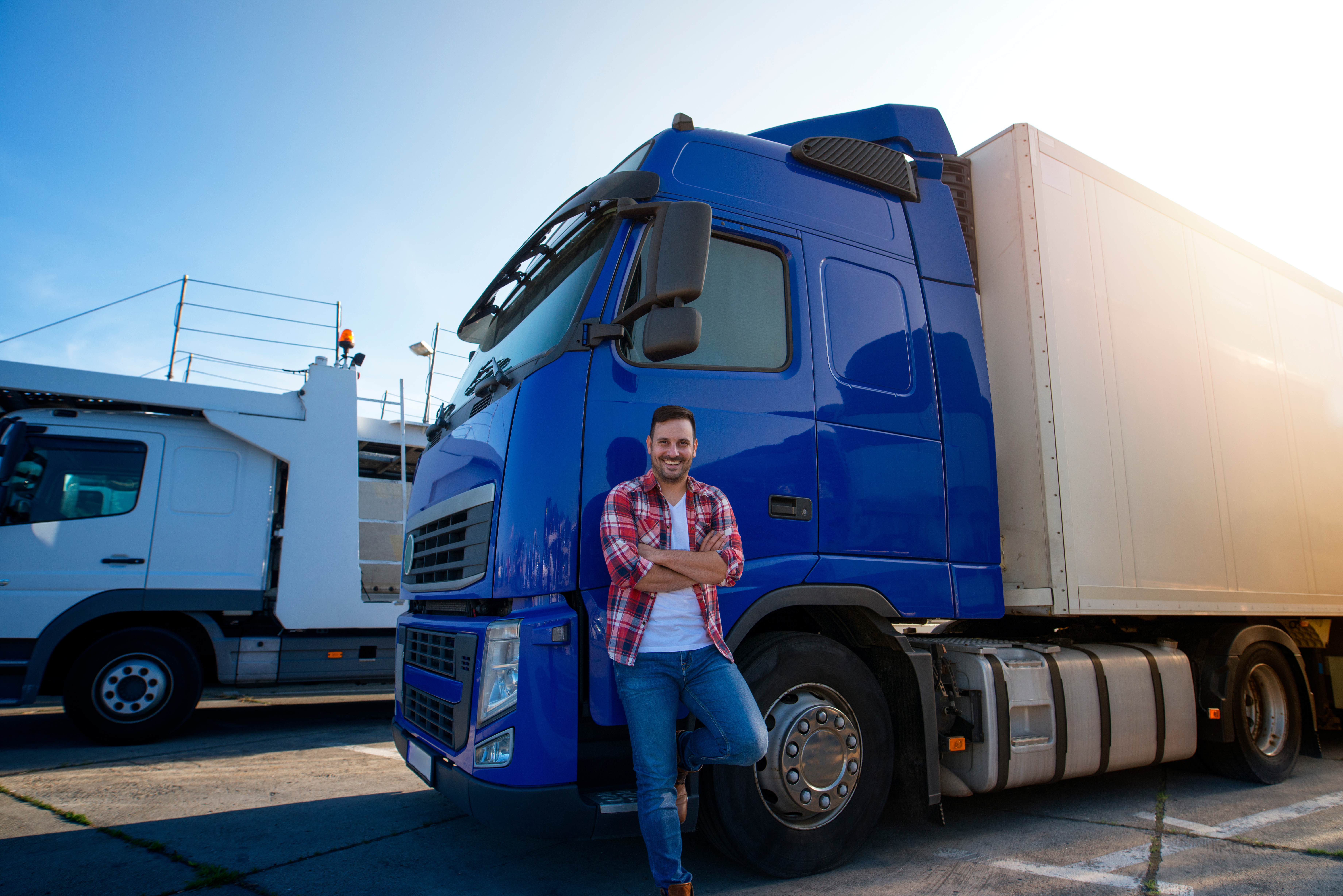 Driver leaning on HGV